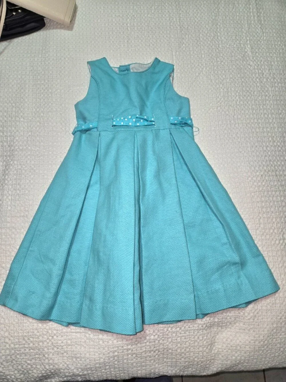 Neck & Neck Girls Aqua Blue Textured Party Dress Size 4-5Y Bow Sash Easter Weddi
